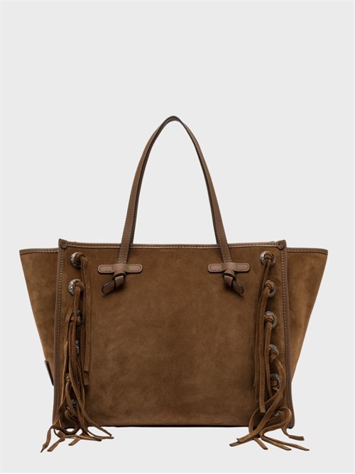 Shopping bag in pelle scamosciata con frange e borchie GIANNI CHIARINI MARCELLA | BS12080CMFRCOGNAC